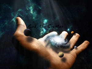 手捧著發光的星雲，行星在太空中漂浮。