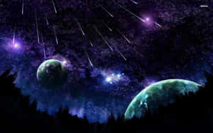 夜晚，兩顆行星和流星在森林上方閃耀。 — 月色夜空 壁紙