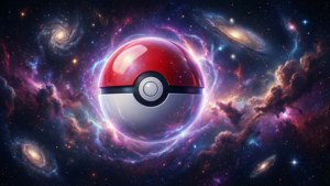 一顆在充滿星系和星雲的多彩宇宙空間中發光的精靈球。