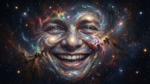 由宇宙星雲和恆星在深空中形成的微笑人臉