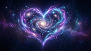 一個由太空中旋轉的星系和恆星組成的發光心形。