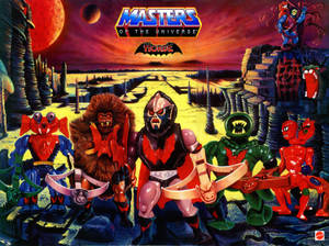 Masters of the Universe 反派喺紅色月亮下嘅外星地形上擺甫士。