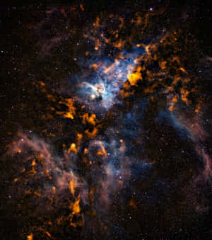 在深空中閃耀著星星的充滿活力的橙色和藍色星雲。 — Galaxy Z Fold 6 壁紙