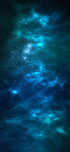 一個旋轉的藍色和藍綠色星雲，充滿了深空中發光的星星。 — OnePlus 壁紙