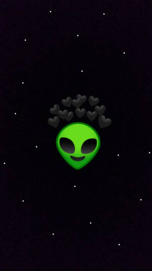 一個綠色外星人，有心形頭髮，漂浮在星空夜空中。