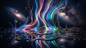 霓虹液體飛濺在暗水中反射出繁星點點的銀河