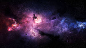 充滿活力的宇宙星雲，帶有粉紅色、紫色和藍色氣體以及散落的星星。