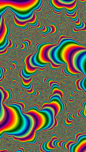 充滿活力的彩虹漩渦在深色紋理背景上蕩漾，營造出迷幻的視錯覺。