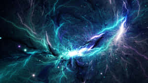 電光藍色的閃電劃過佈滿星星的宇宙星雲。