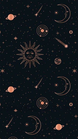 帶有笑臉的天體在黑暗天空的星星之間漂浮。