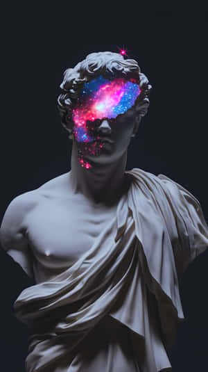 大理石半身像，臉上星系旋轉，背景黑暗 — 手機 壁紙