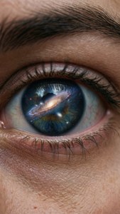 人類眼睛的特寫，反射出一個螺旋星系。 — 激勵 壁紙