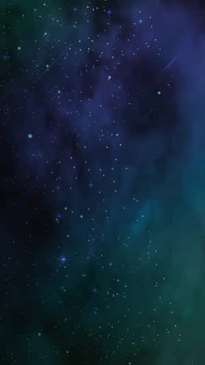 星空，帶有發光的星雲和閃爍的星星，呈現深藍色和綠色。