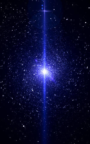 明亮的藍色星爆透過星空夜空散發，帶有鏡頭光暈。
