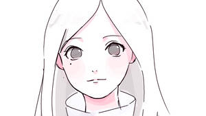 長白髮和柔軟粉紅臉頰的動漫女孩向前看。