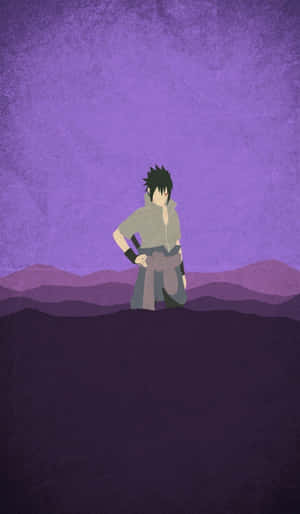 動漫忍者剪影站在紫色山脈上，背景是紫羅蘭色天空。 — Tecno Megapad Pro 壁紙