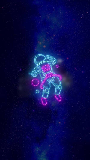 霓虹太空人在星空漂浮，帶有發光輪廓。