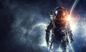 太空人在太空中漂浮，背景有行星和星星。 — 太空人 壁紙