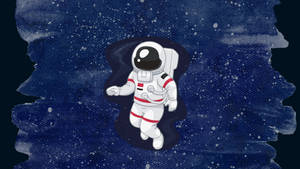 一個卡通太空人在帶有水彩質感的繁星點點藍色空間中漂浮。 — 太空人 壁紙