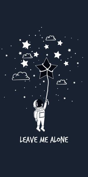 太空人在夜空手持星形氣球，附有文字 leave me alone