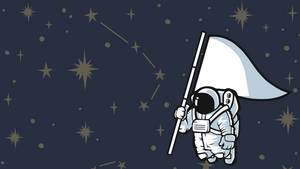 卡通太空人在星空下舉旗 — 太空人 壁紙