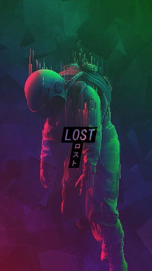 一個在螢光數碼虛空中出現故障的太空人，帶有lost一詞。