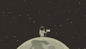 太空人在星空下的月球表面插旗