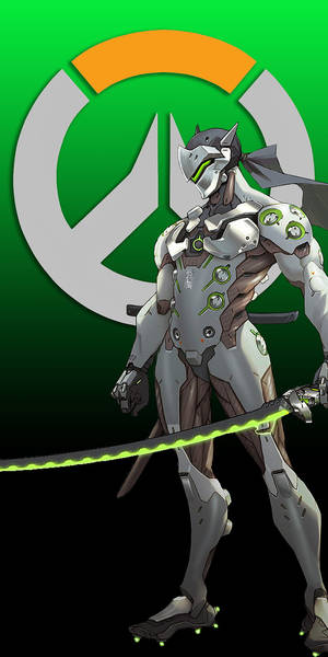 身穿白色盔甲的Overwatch角色，手持發光綠色劍。