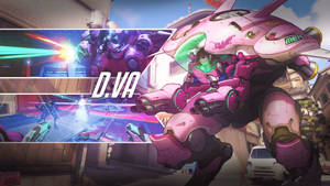 D.Va 在帶有雷射效果的城市戰鬥場景中駕駛粉紅色機甲。