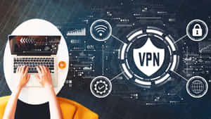 使用筆記型電腦的人，疊加了數位VPN安全介面