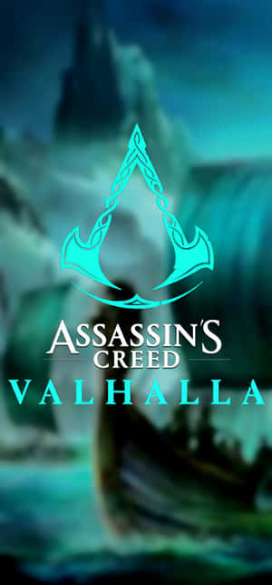 霧氣水域中維京船上的青綠色 Assassin's Creed Valhalla 標誌。