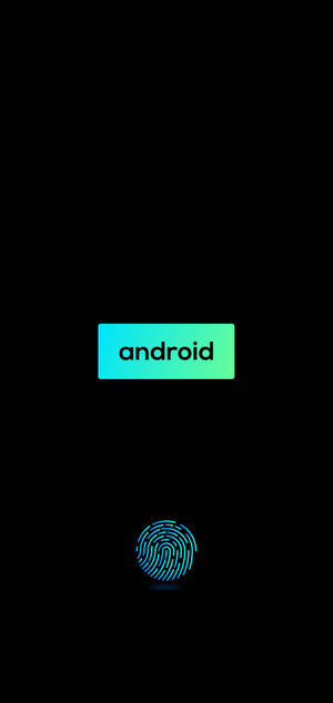 Android標誌和指紋圖示在黑色背景上發光