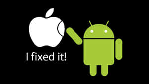 綠色Android吉祥物拿著扳手，旁邊有Apple標誌和文字I fixed it。