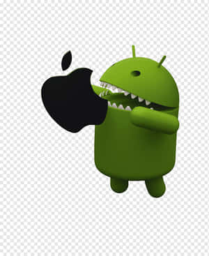 綠色Android吉祥物咬住黑色Apple標誌。