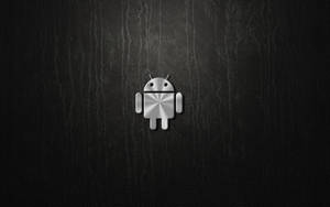黑色皮革紋理上的閃亮銀色Android機械人標誌。 — 凌志標誌 GIF 壁紙