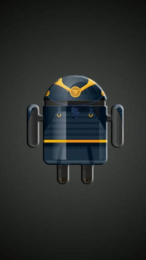 深灰色背景上穿著武士盔甲的 Android 機器人