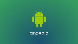 Android機械人標誌在綠色漸變背景上，帶有android文字