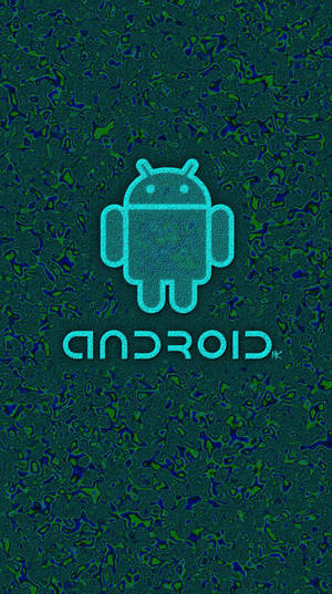 青色Android機械人標誌，位於紋理綠色和藍色數位背景上。
