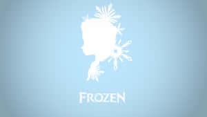 艾莎剪影配雪花，藍色背景，Frozen文字。 — 冰雪奇緣 壁紙