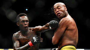 兩名MMA拳手在UFC比賽中搏鬥，其中一人出拳。