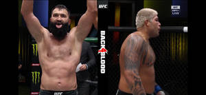 八角籠中的兩名男性MMA拳手，一人慶祝勝利，另一人神情沮喪。