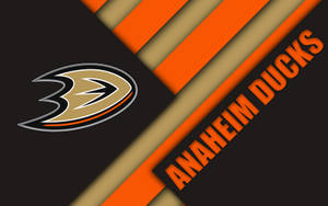 Anaheim Ducks 標誌，在黑色背景上帶有橙色和金色的對角線條紋。