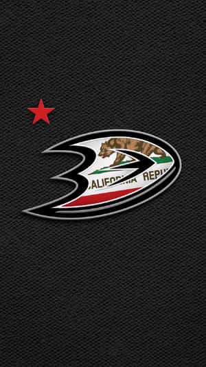 Anaheim Ducks 標誌，帶有熊和紅星，位於黑色紋理背景上。