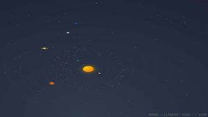 極簡數位太陽系，太陽和行星在黑暗背景上