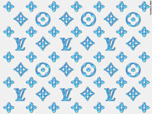 藍色 Louis Vuitton 字母組合圖案，帶紋理的灰色背景。