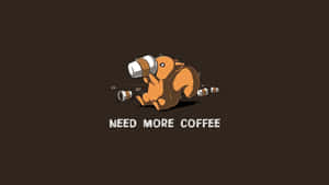 一隻卡通松鼠拿著咖啡杯，上面寫著「need more coffee」。