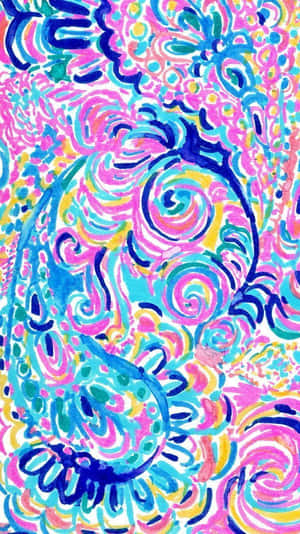 迷幻抽象壁紙，帶有鮮豔色彩的旋轉佩斯利圖案。