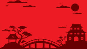 夕陽下日本橋樑和寶塔的紅色剪影。 — 唐人街 GIF 壁紙