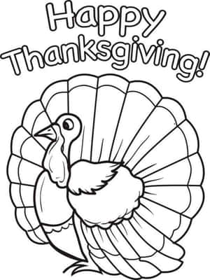 帶有「Happy Thanksgiving!」文字的黑白火雞填色頁