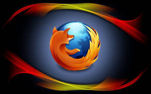 Firefox 標誌，狐狸環繞地球儀，周圍環繞著色彩繽紛的流動絲帶。